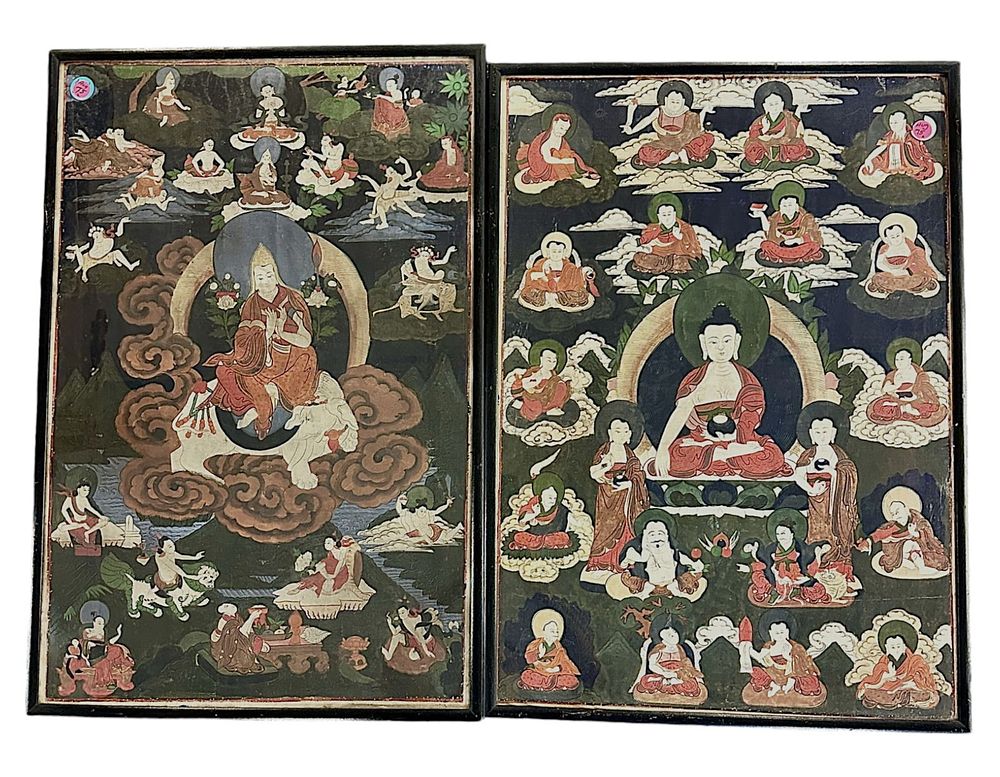 Lot 75: 2 ANTIQUE HAND PAINTED TIBETAN THANGKA