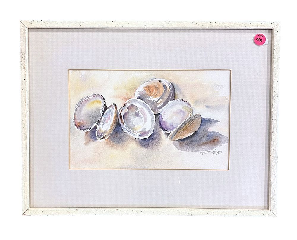 Lot 88: ANNE HAYES SIGNED WATERCOLOR CLAM PAINTING