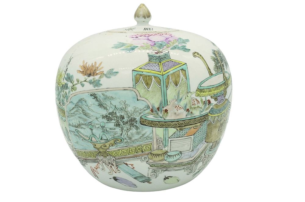 Lot 95: ANTIQUE CHINESE FAMILLE VERTE GINGER JAR