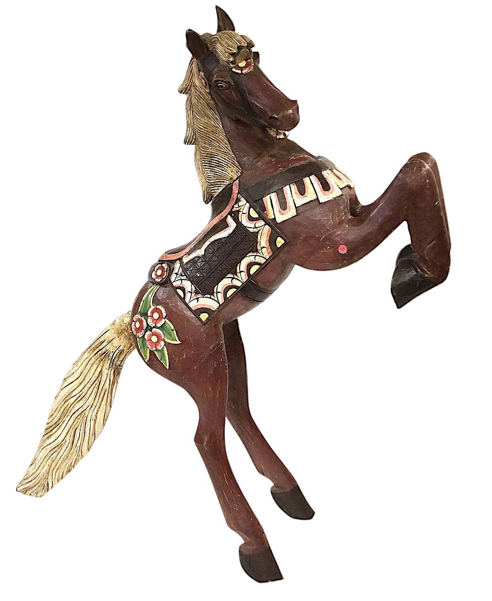 Lot 99: HAND CARVED POLYCHROME PAINTED CAROUSEL HORSE