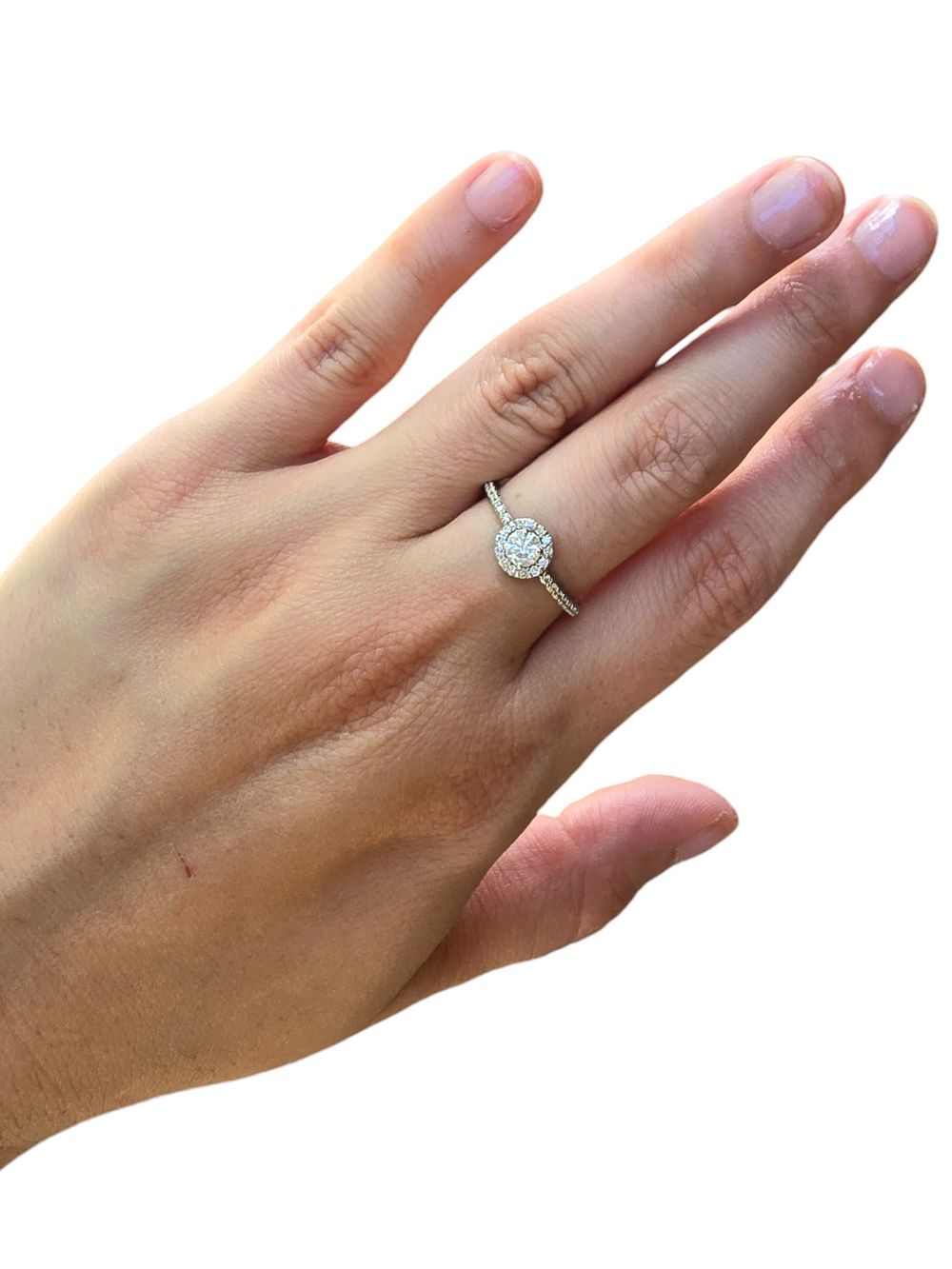 Lot 135: 14K WHITE GOLD DIAMOND HALO RING SZ 7.5