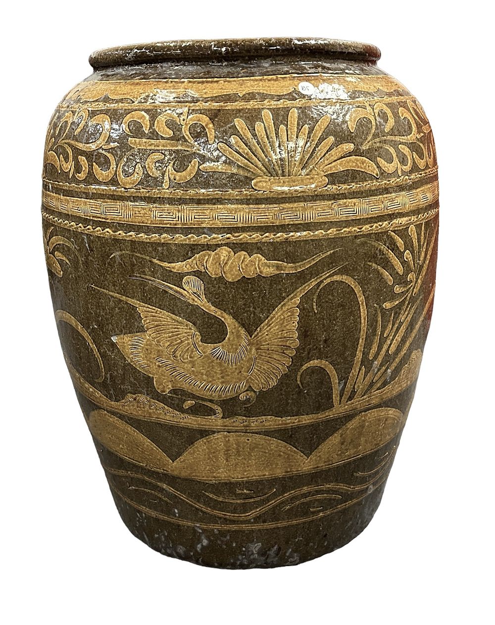 Lot 147: LARGE ANTIQUE CHINESE GLAZED JAR / FLOOR VASE