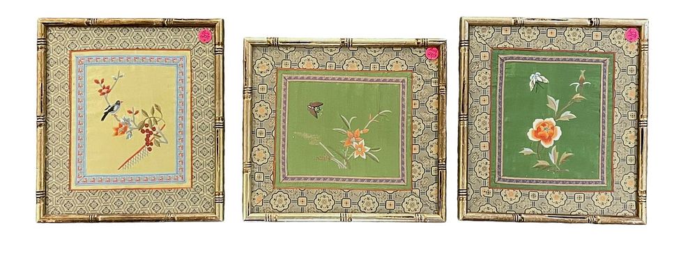 Lot 203: 3 FRAMED MID CENTURY CHINESE SILK EMBROIDERY