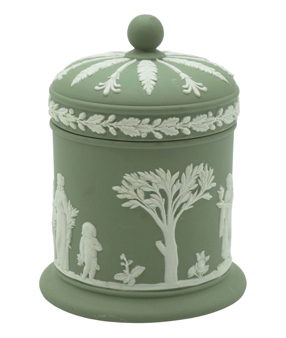 Lot 217: WEDGWOOD JASPERWARE SAGE GREEN TOBACCO JAR