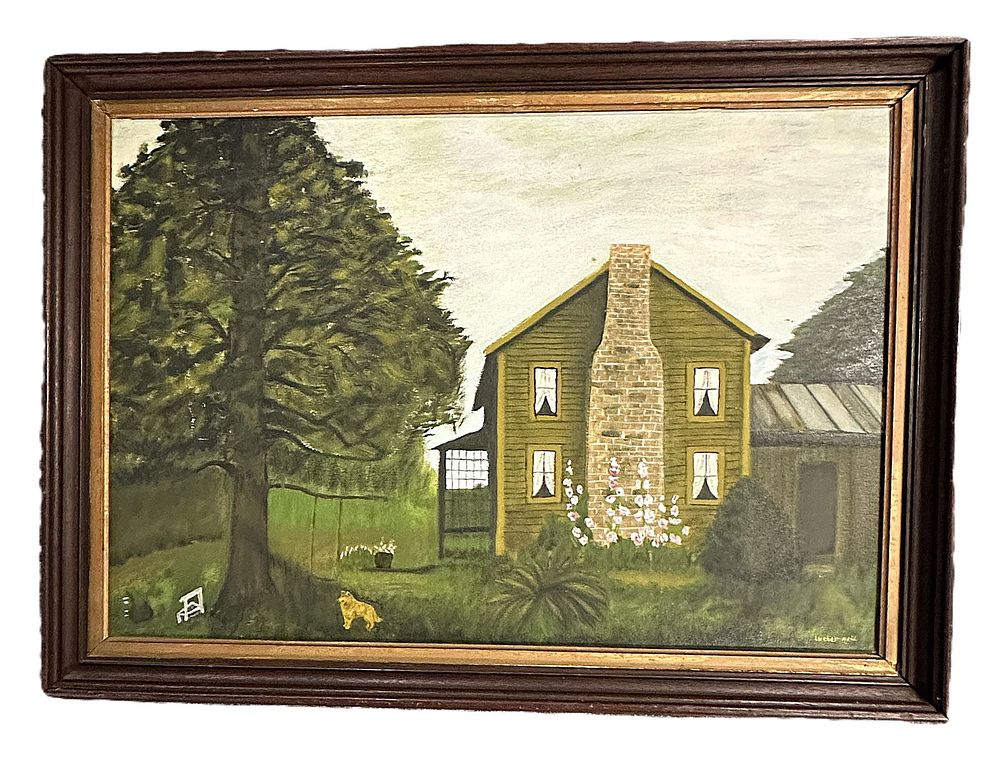 Lot 243: VINTAGE LUTHER REID FOLK ART HOUSE OIL PAINTING