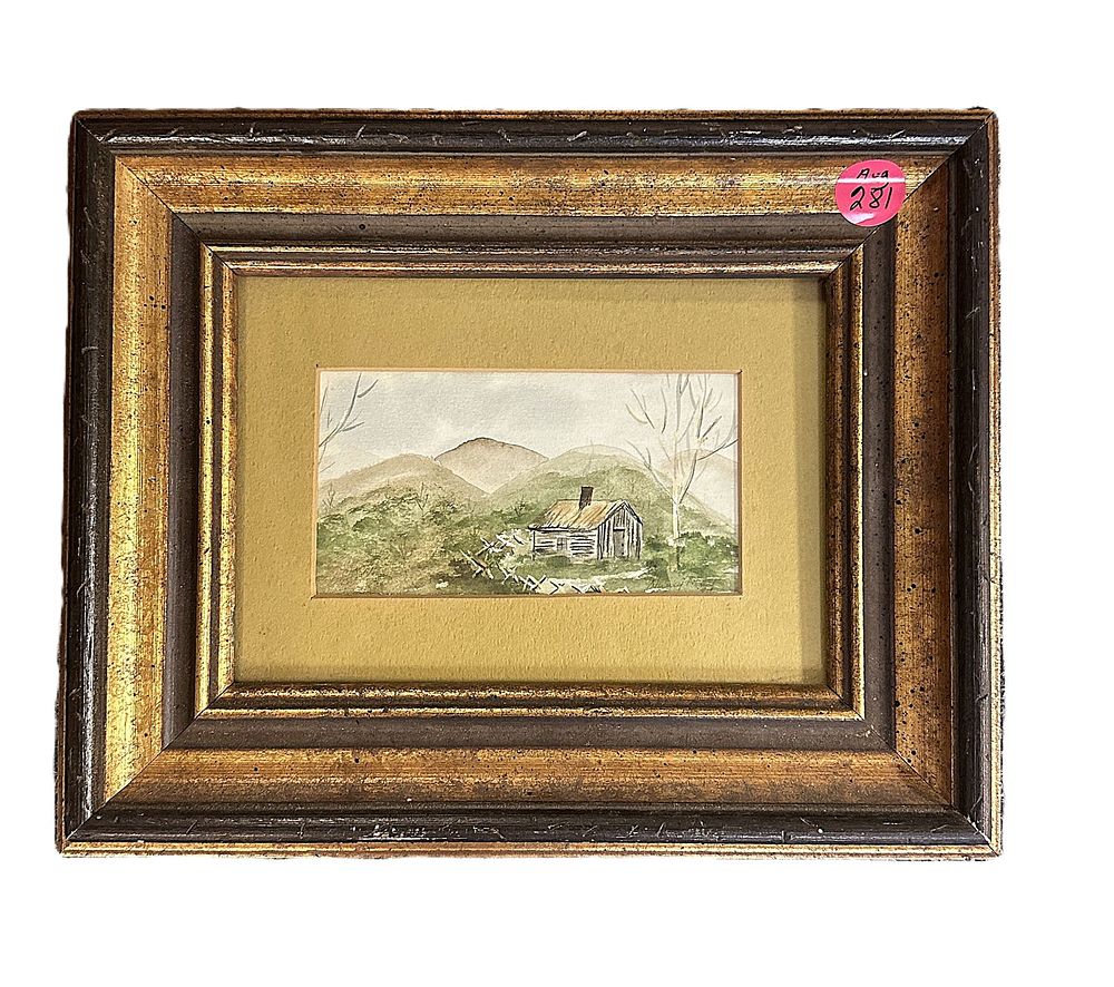 Lot 281: VINTAGE ORIGINAL WATERCOLOR NC CABIN SIGNED