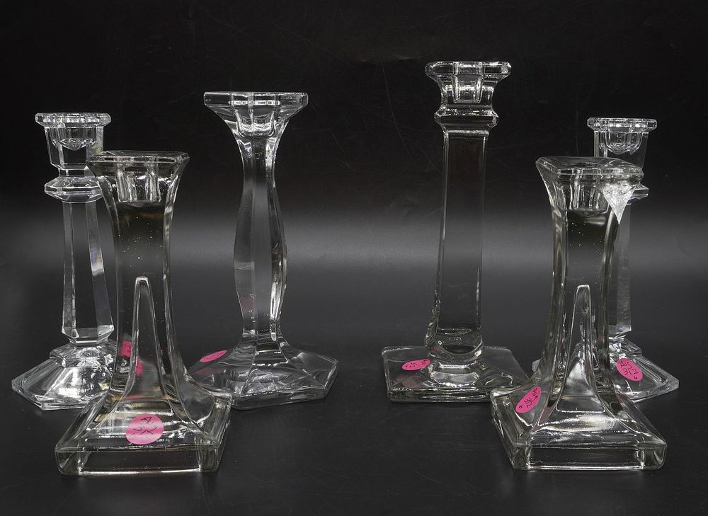 Lot 312: 6 CONTEMPORARY GLASS CANDLESTICKS