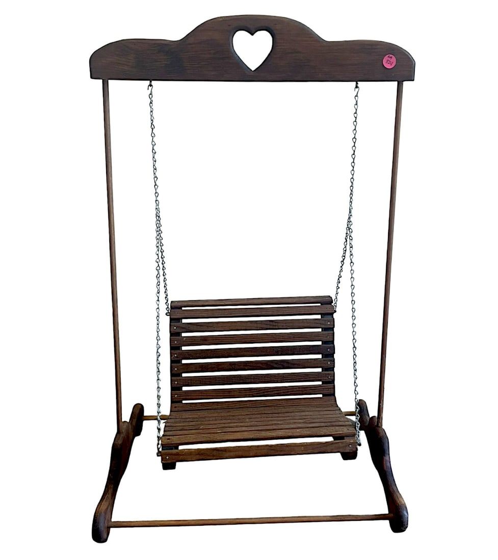 Lot 324: VINTAGE HANDMADE WOODEN DOLL SWING