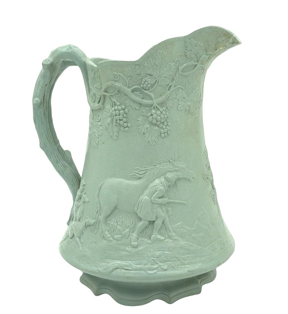 Lot 330: PARIAN SALT GLAZE POTTERY PITCHER