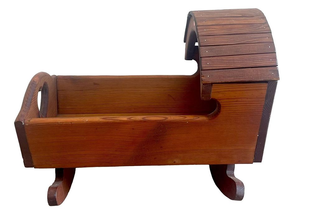 Lot 332: HANDMADE WOODEN ROCKING DOLL CRADLE