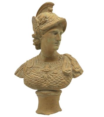 ANTIQUE HERMES TERRACOTTA BUST. Antique Greek Terracotta Bust of Hermes, the winged messenger of 