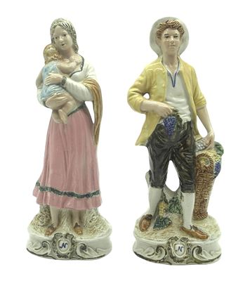 PAIR VINTAGE CAPODIMONTE ITALIAN FIGURINES. Pair of Vintage Capodimonte Figurines, Mother &amp; 
