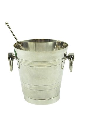 FRENCH MCM ICE BUCKET - ICE SPOON - TRIVET. This vintage MCM French ice bucket 5 5/16"x7" and 
