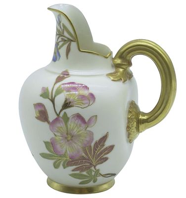 ANTIQUE 1877 ROYAL WORCESTER HAND PAINTED JUG. This beautiful Royal Worcester Blush Ivory small 