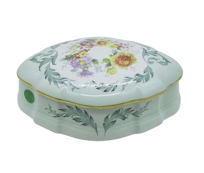 ANTIQUE HAND PAINTED LIMOGES BOX. Antique Hand Painted Limoges Porcelain Box in Robins Egg Blue. 