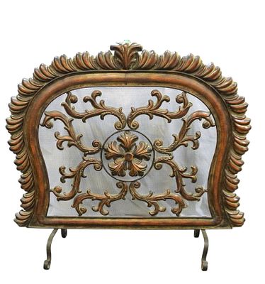 ORNATE LOUIS XV1 STYLE FIREPLACE SCREEN. Louis XVI Style Ornate Wood Look Metal Fireplace 
