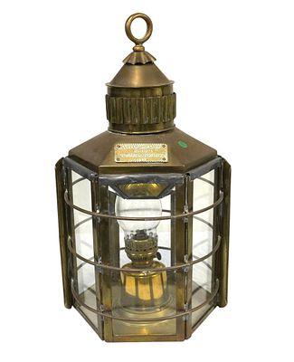 REPRODUCTION BRASS CLIPPER SHIP LANTERN. Brass 1869 clipper ship lamp no. 1255 Dumbarton 