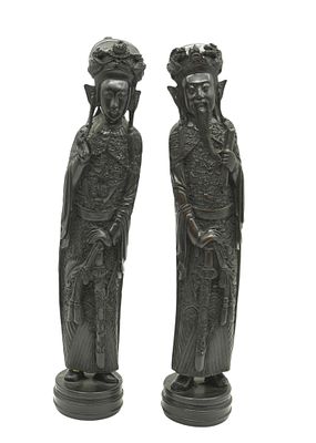 PAIR CHINESE EBONY COMPOSITE EMPEROR AND EMPRESS. Tall Carved Ebony Composite Emperor and 