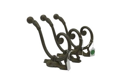 3 ANTIQUE IRON MOUNTED WALL HOOKS. 3 Antique Iron Mounted Wall Hooks. Each measures 8" x 2.25" x 