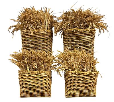 PAIR WICKER DOUBLE WALL POCKETS. Pair of Wicker Double Wall Pockets. Each 7"x4"x19.5". Weight 