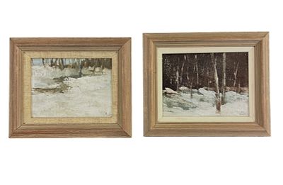 PAIR JEAN LAY SAULS (1921-2011) WINTER OILS. Pair of Vintage Jean Lay Sauls (1921-2011) Winter 