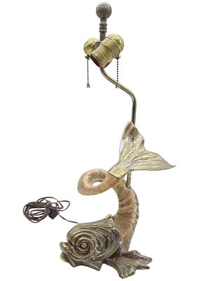 VINTAGE CHAPMAN BRASS DOLPHIN TABLE LAMP. Mid-Century Modern style Brass dolphin lamp with faux 