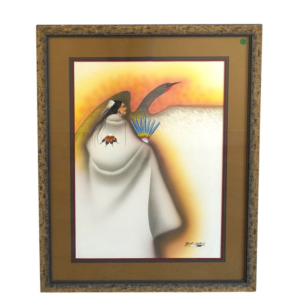Lot 63: ROBERT REDBIRD MIXED MEDIA SIGNED & FRAMED