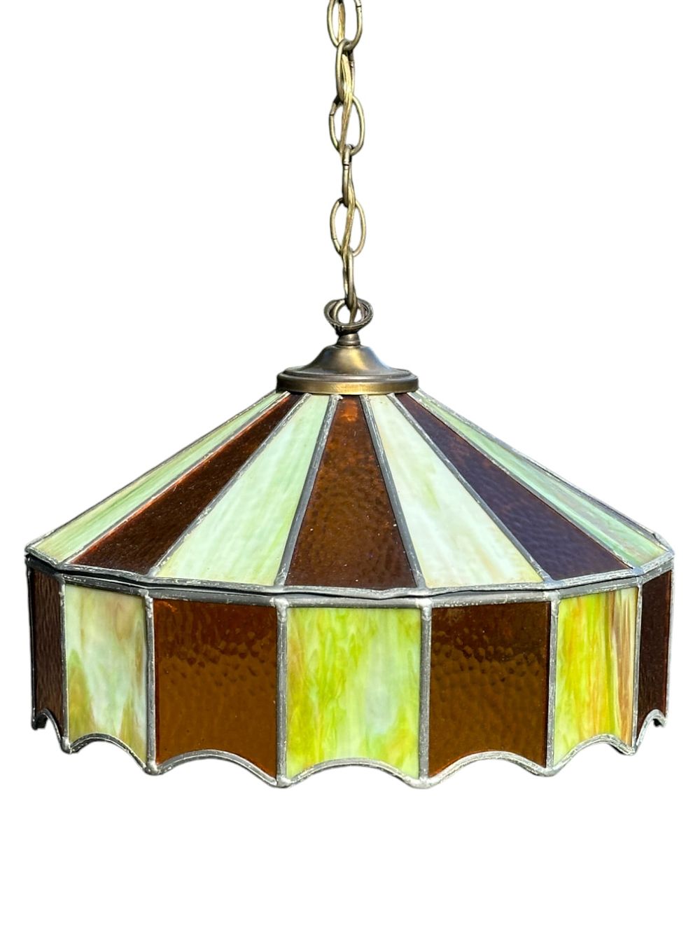 Lot 74: MCM LEADED SLAG GLASS SWAG LAMP