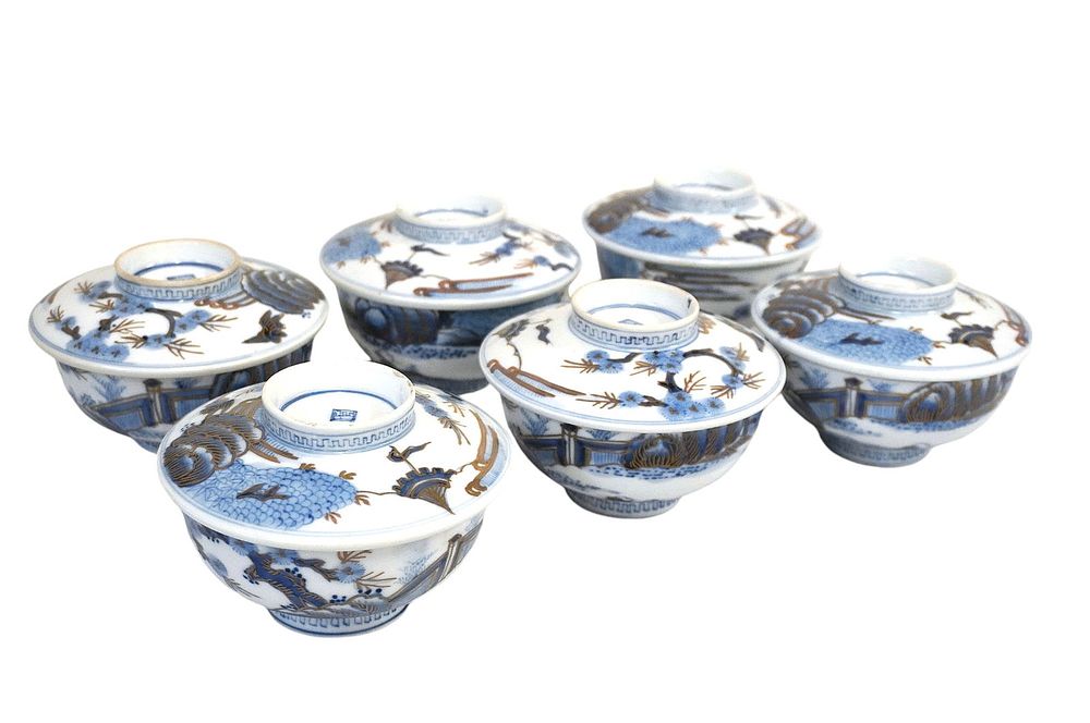 Lot 79: 13 pc RARE JAPANESE MEIJI ARITA BOWLS & LIDS FUKUROKUJU