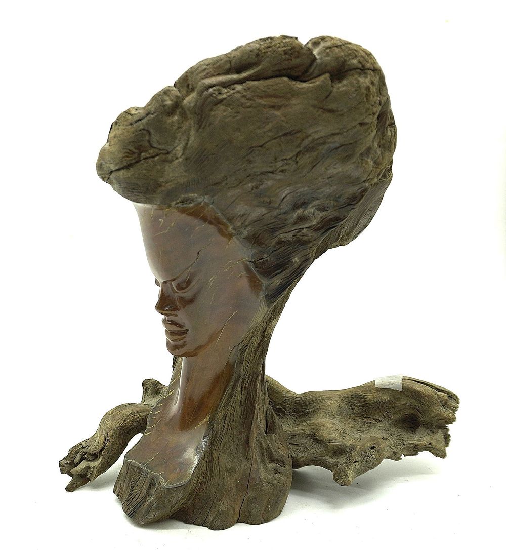 Lot 86: MCM WOOD SCULPTURE WOMANS FACE