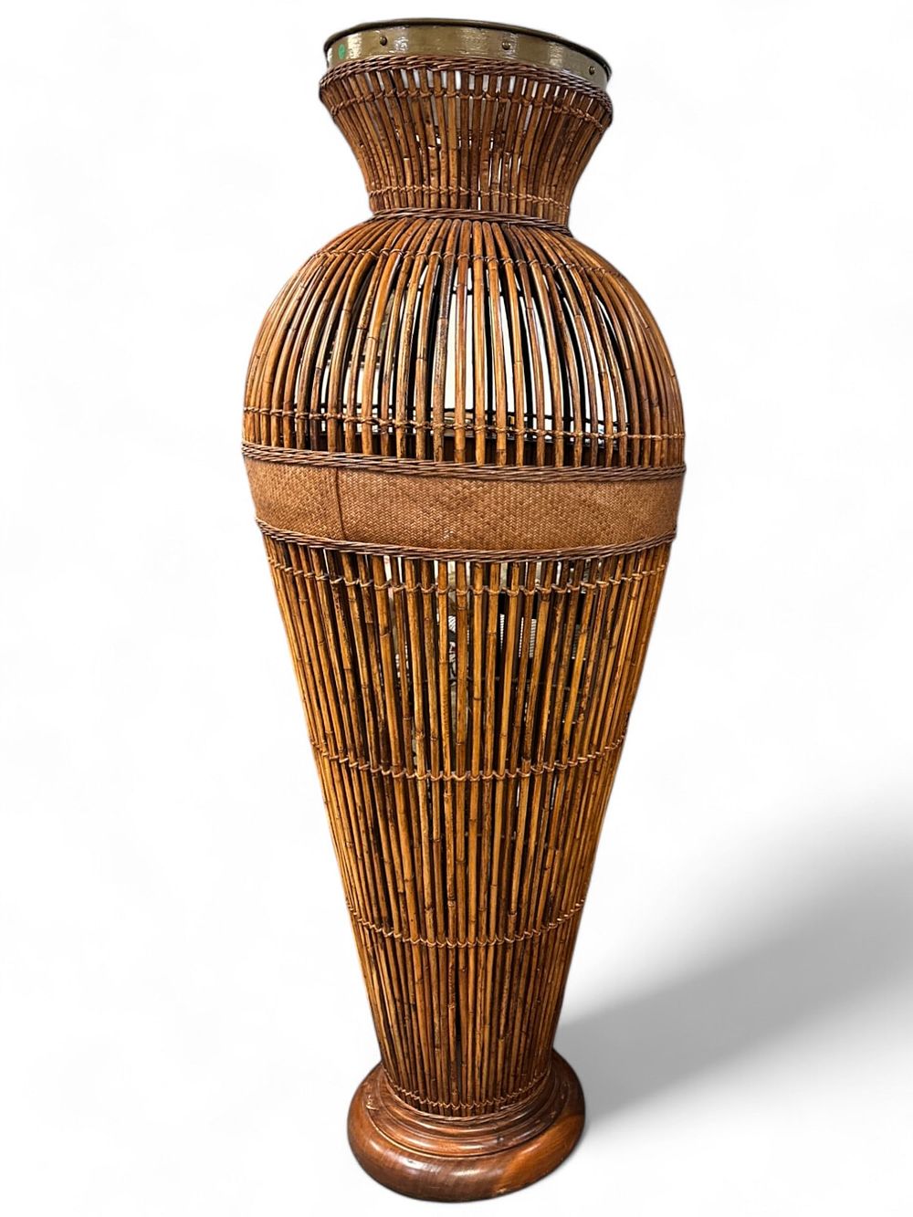Lot 129: MONUMENTAL 6 FT MCM HANDCRAFTED BAMBOO, BRASS, CANE