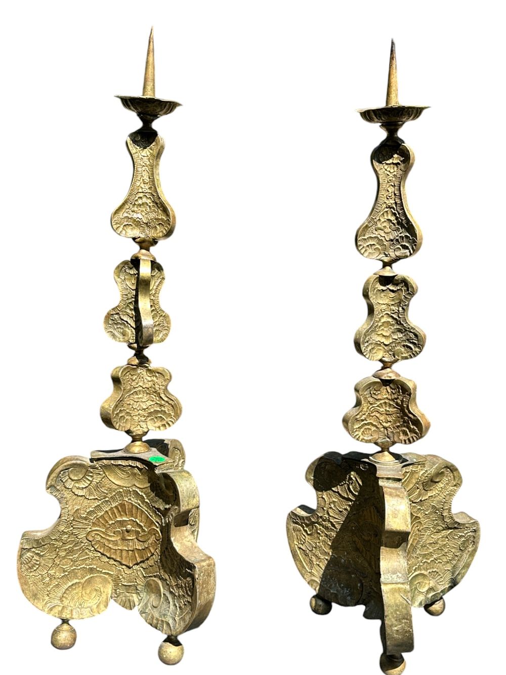 Lot 138: 19th C ORNATE FLEMISH BRASS CANDLESTICKS