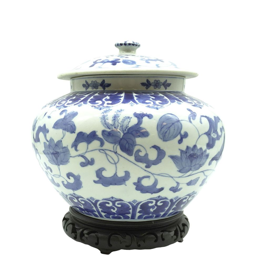 Lot 167: BLUE & WHITE CHINESE AU-LIN JAR ON STAND