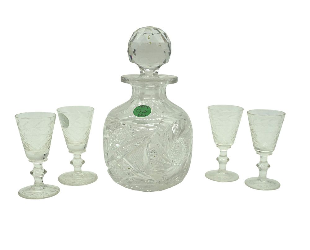 Lot 173: AMERICAN BRILLIANT DECANTER & 4 GLASSES