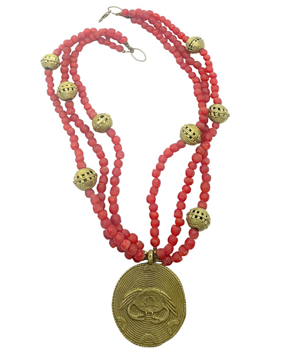 Lot 174: RED AFRICAN GHANAIAN GLASS BEAD AND BRONZE NECKLACE