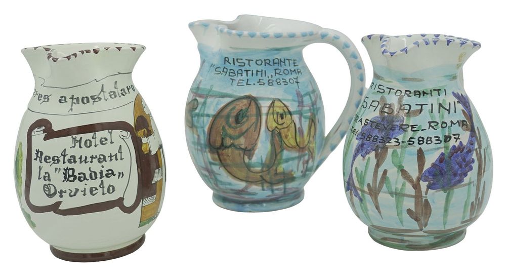 Lot 334: VINTAGE ITALIAN POTTERY PITCHERS - 3 PIECES