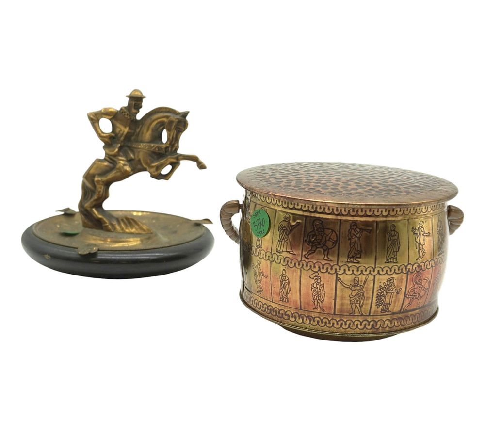 Lot 336: LOT VINTAGE COPPER COLORED PIECES - PAIL AND FIGURINE