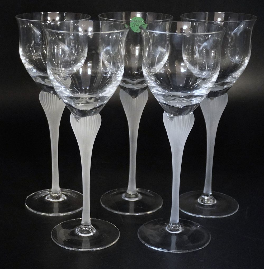 Lot 341: 5 MIKASA SEA MIST CRYSTAL WINE GLASSES