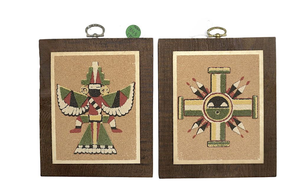 Lot 343: PAIR NATIVE SAND ART PIECES