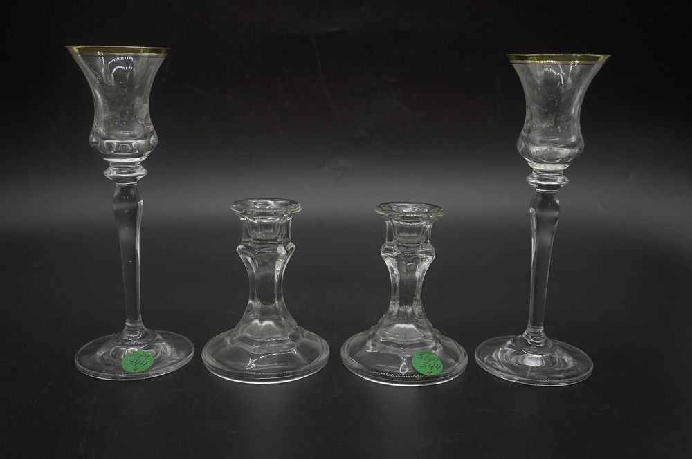 Lot 344: 4 VINTAGE GLASS CANDLESTICKS