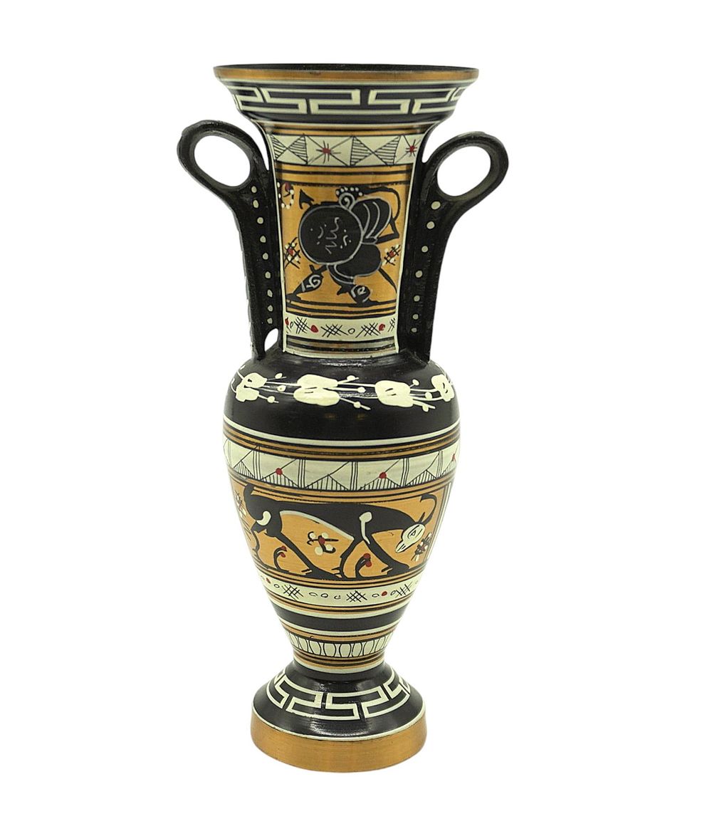 Lot 362: COPPER HAND PAINTED GREEK VASE