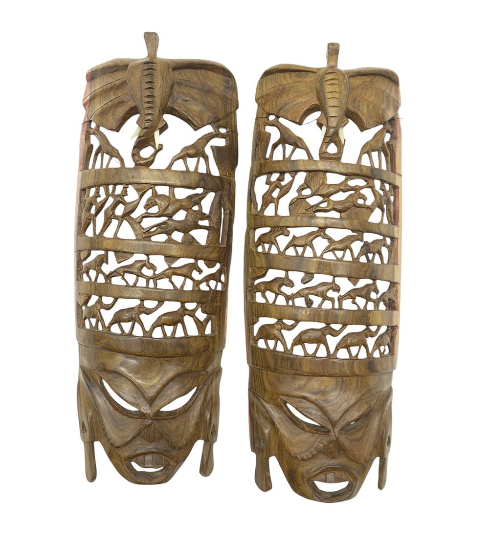 Lot 19: PAIR HAND CARVED AFRICAN ANIMAL MASKS