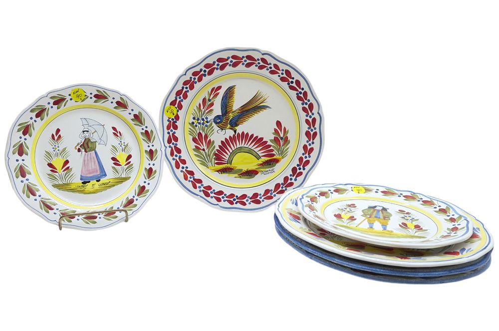 Lot 40: 6 HENRIOT QUIMPER FAIENCE HAND PAINTED PLATES
