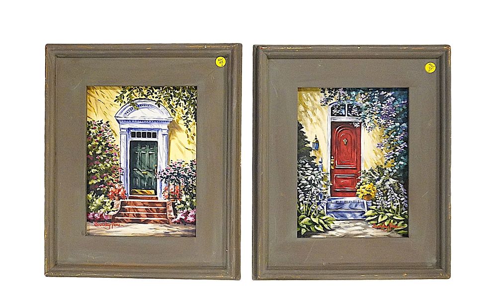 Lot 45: PAIR ORIGINAL OILS "SOUTHERN DOORWAYS" BEVERLY JANE