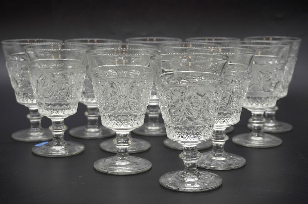 Lot 300: 12 ANTIQUE DUNCAN & MILLER SANDWICH GLASS WATER GOBLETS