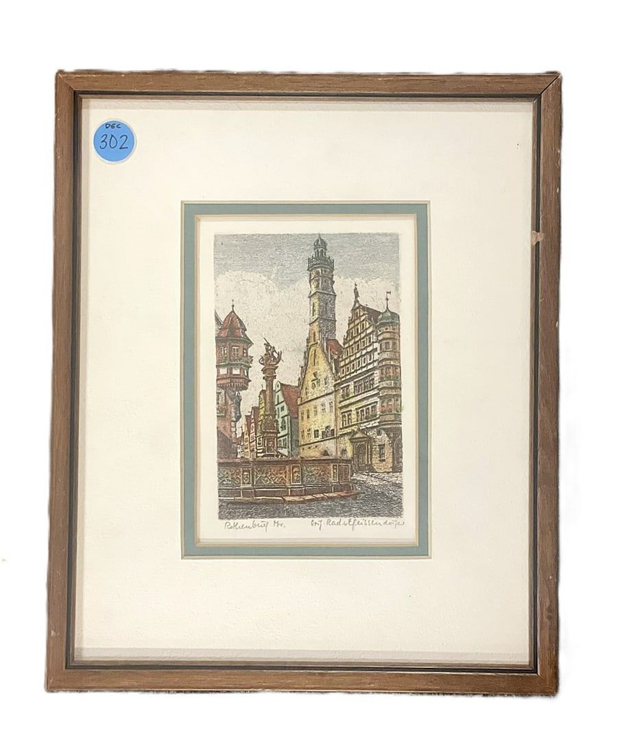 Lot 302: ERNST GEISSENDORFER SIGNED ETCHING OF ROTHENBURG, GERMANY