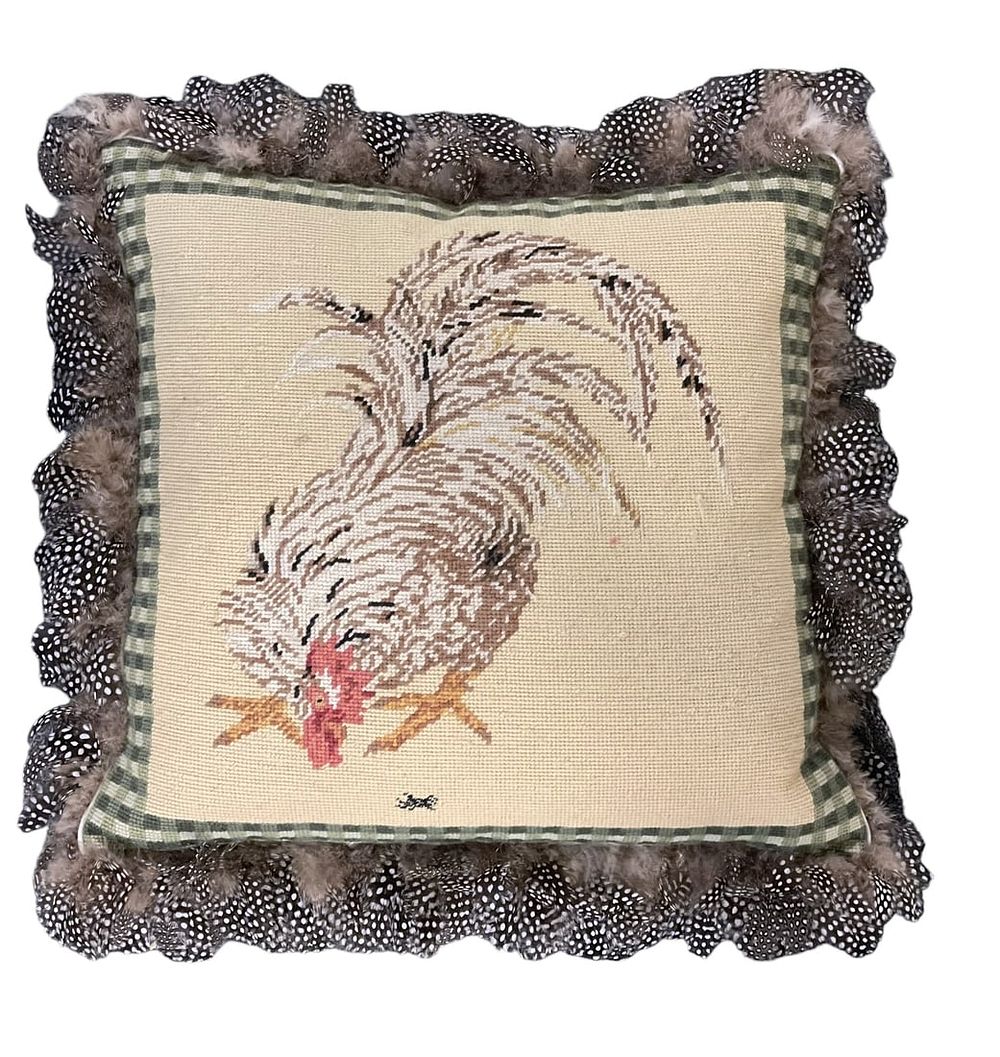 Lot 308: VINTAGE NEEDLEPOINT TAPESTRY ROOSTER PILLOW