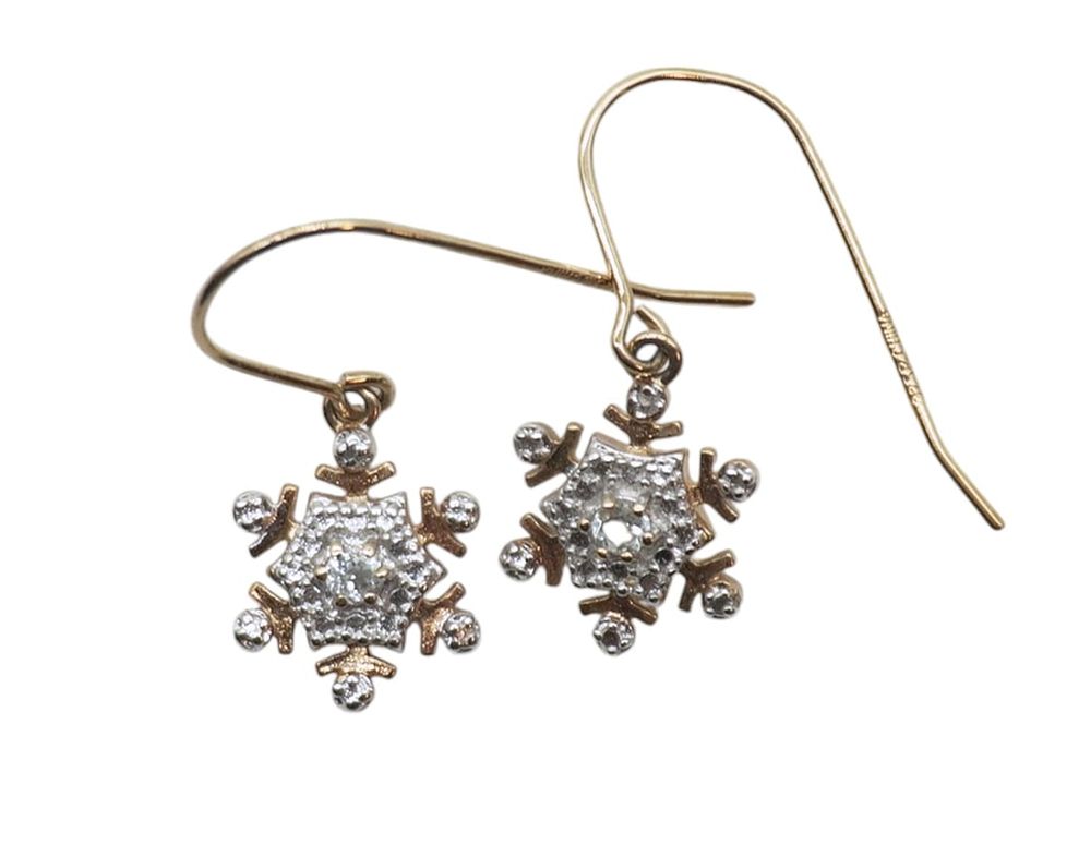 Lot 361: VINTAGE BLUE TOPAZ STAR SNOWFLAKE EARRINGS