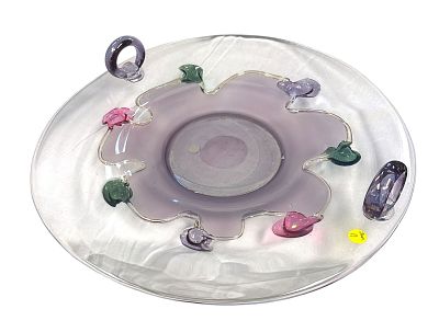 LARGE MOMO PANACHE ART GLASS BOWL. Large Momo Panache Art Glass Bowl. Applied glass Swag and 