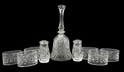 9 pc CRYSTAL INCL 6 WATERFORD NAPKIN RINGS. 6 Waterford Lismore Crystal Napkin Rings 2.5". Cut 